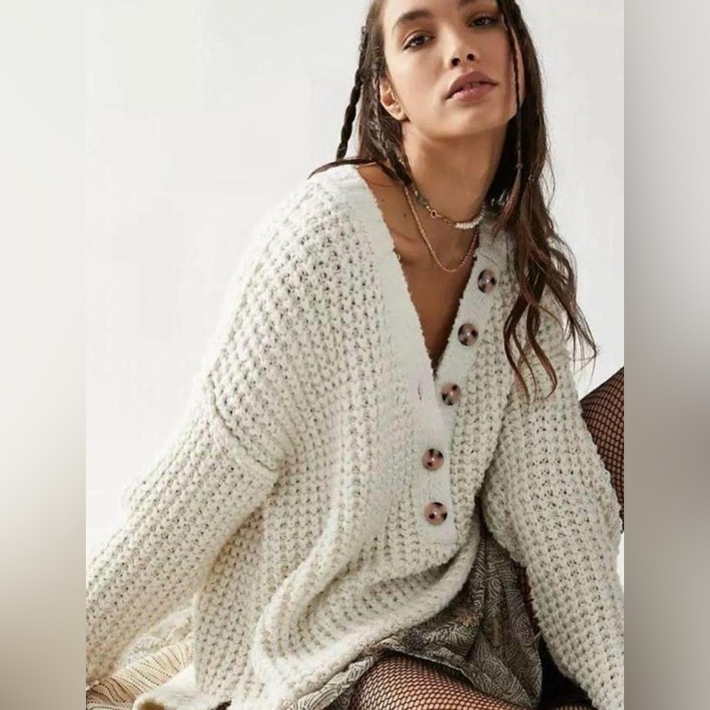 Free People Ivory Whistle Thermal Henley Sweater